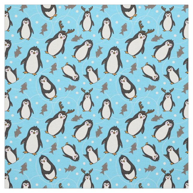 Tecido Pinguins de Natal Lindos Padrão Azul Claro (Modelo)