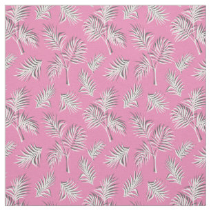 Tecido Pink e Padrão Branco Tropical Folha