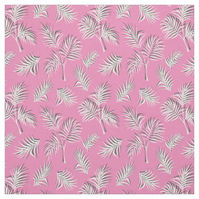 Tecido Pink e Padrão Branco Tropical Folha (Modelo)