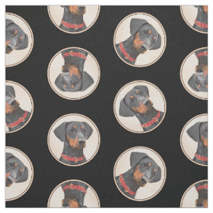 Tecido Pinscher Alemão Pintando Arte Negra Original Para
