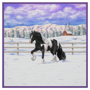 Tecido Pinto Negro Piebald Gypsy Cavalo de Rascunho de Va