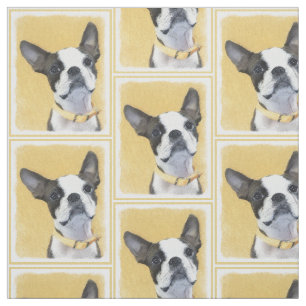 Tecido Pintura de Boston Terrier - Arte de Cão Original