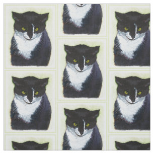 Tecido Pintura de Gato Tuxedo - Arte de Gato Original Cus