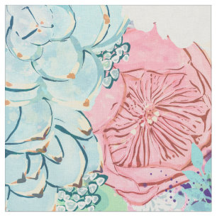 Tecido Pintura De Mint Rosa E Pinta Floral Suculta