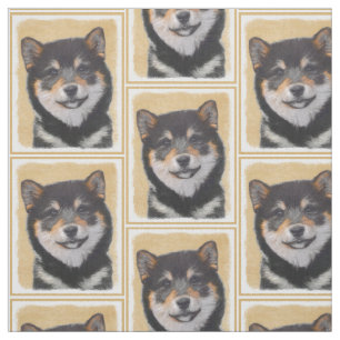 Tecido Pintura de Shiba Inu (preto e Tan) - arte do cão