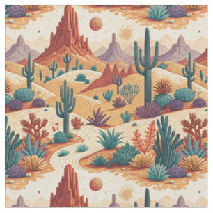 Tecido Pintura do Deserto do Sudoeste Cacto e Rocha Canyo