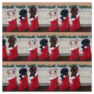 Tecido Pintura do Natal dos filhotes de cachorro de