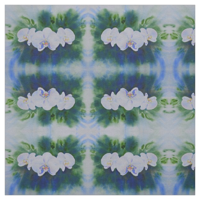 Tecido Pintura em orquídea branca, verde botânico (Modelo)