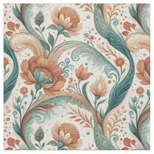 Tecido Pintura em Relevo Floral Art Nouveau Vintage