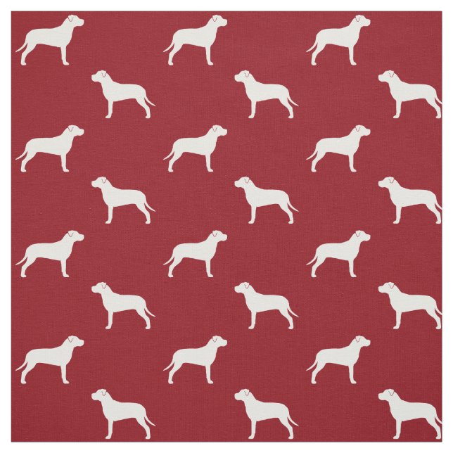 Tecido Pit Bull Dog Silhouettes Red and White Patternado (Modelo)