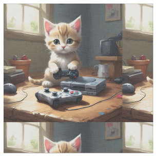 Tecido "Pixel Paws: The Gamer Kitten in Action"