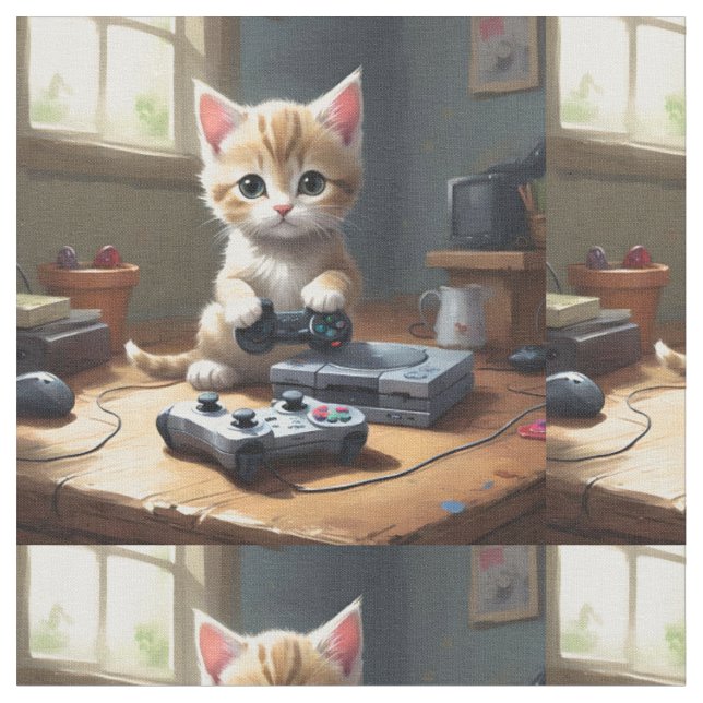 Tecido "Pixel Paws: The Gamer Kitten in Action" (Detalhe)