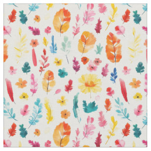 Tecido Plantas de aquarela multicoloridas