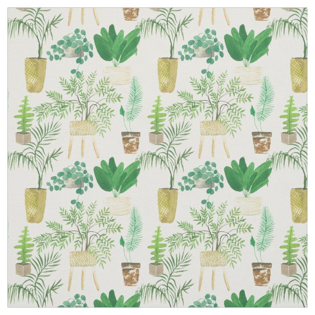 Tecido Plantas em vasos aquarela (Modelo)