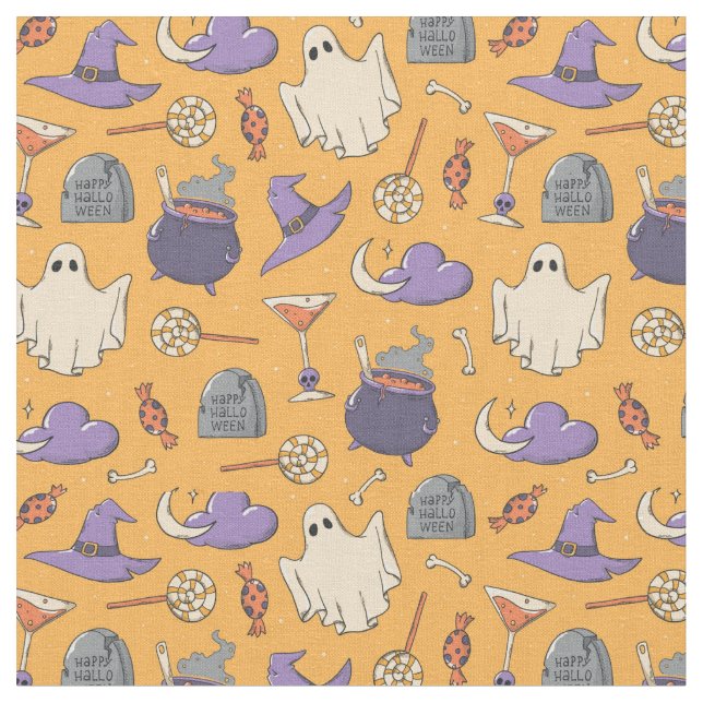 Tecido Playful Halloween Ghosts and Witches Patterno (Detalhe)