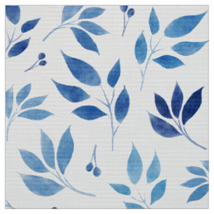 Tecido Pó-poliéster de poplin-folhas de cor azul-ciano