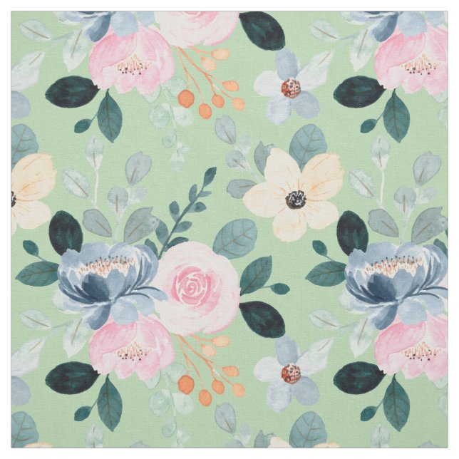 Tecido Pó Rosa Azul Floral Verde Menta Primavera (Modelo)