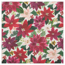 Tecido POINSETTIA ABUNDANCE Red Holiday Watercolor Floral