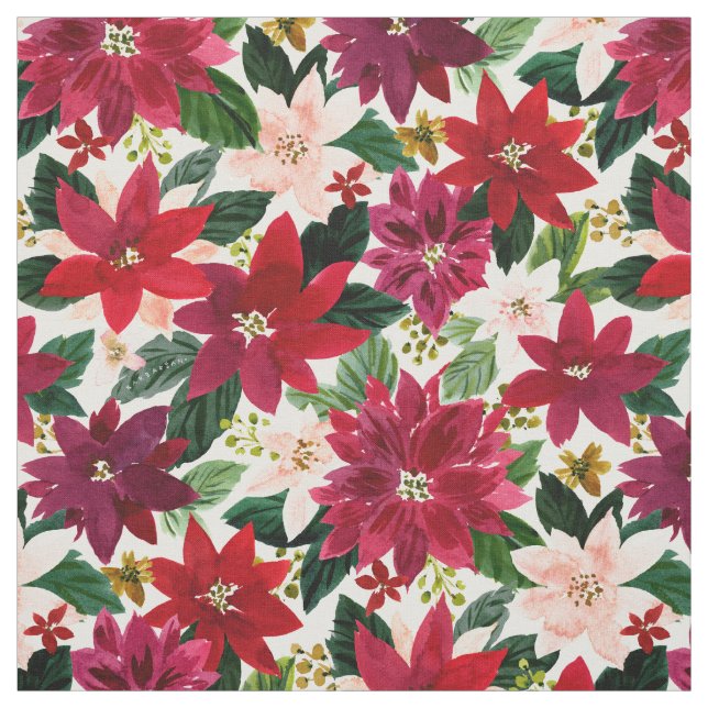 Tecido POINSETTIA ABUNDANCE Red Holiday Watercolor Floral (Modelo)