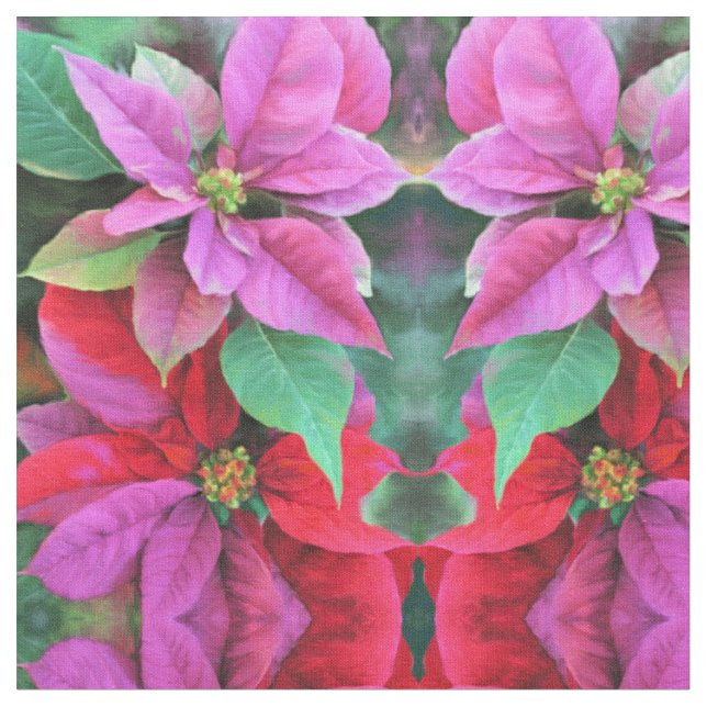 Tecido - Poinsettias Rosa/Vermelha (Detalhe)