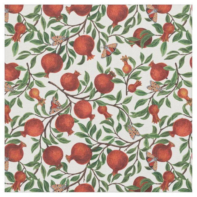 Tecido Pomegranatos e Bella Moths em branco (Detalhe)