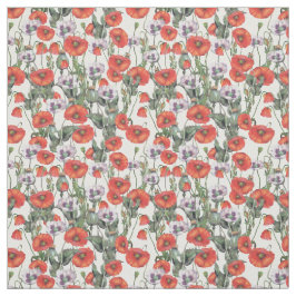 Tecido Pópias Vermelhas e Roxas Padrão