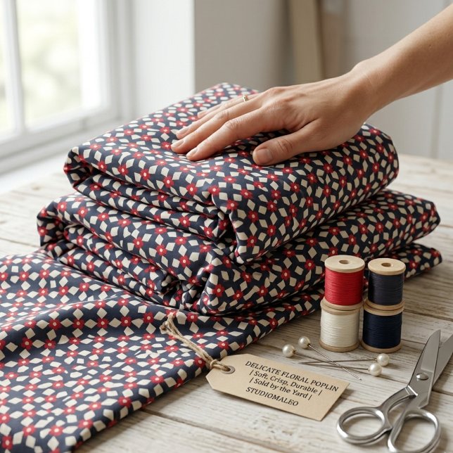 Tecido Poplin com Grade Floral Abstrata Azul Marin (Criador carregado)