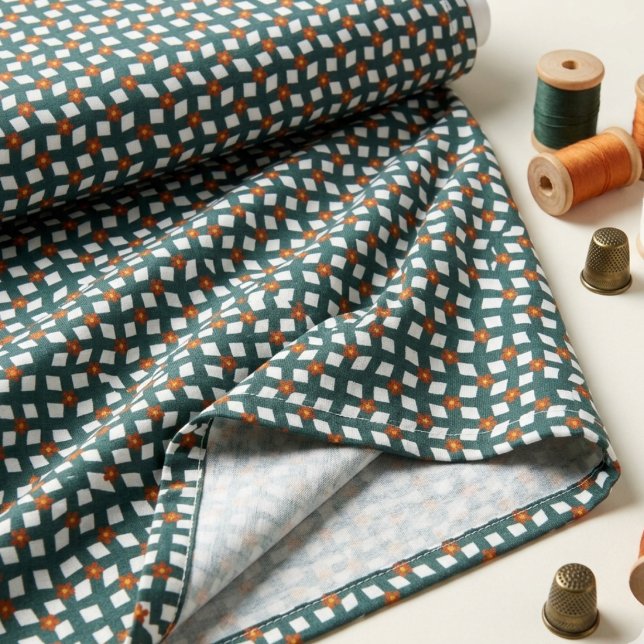 Tecido Poplin com Grade Floral Laranja Turquesa (Criador carregado)