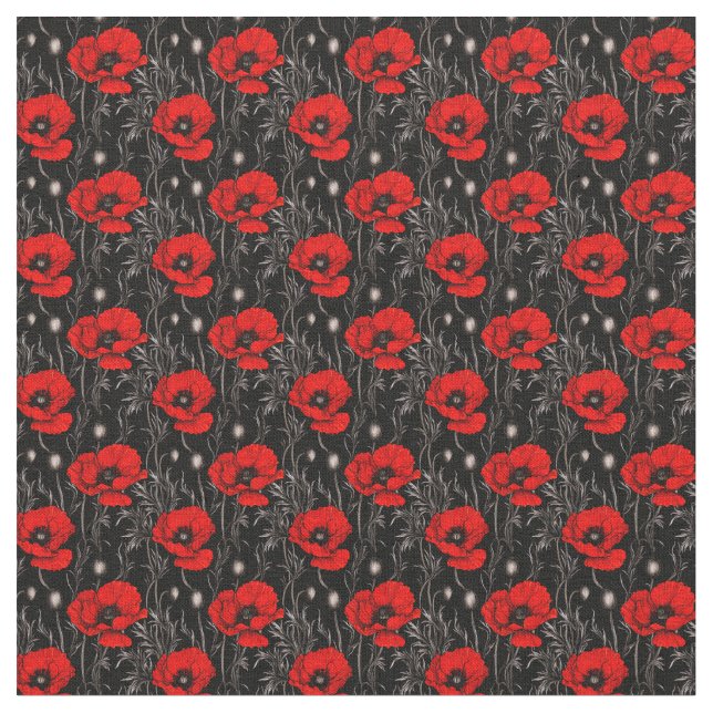 Tecido Poppies Brilhantes em Preto (Detalhe)