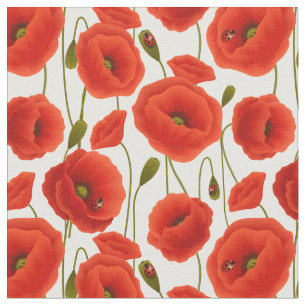 Tecido Poppies vermelhos com insetos