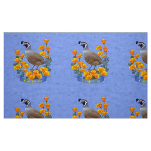 Tecido Poppy Ouro e codorniz de pássaros do Estado da Ca