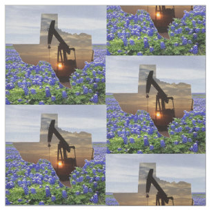 Tecido Por do sol e Bluebonnets de Jack da bomba de óleo