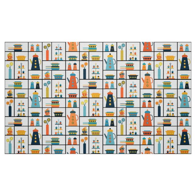 Tecido Prateleiras modernas de Na moda retrô de meio sécu (Fat Quarter)