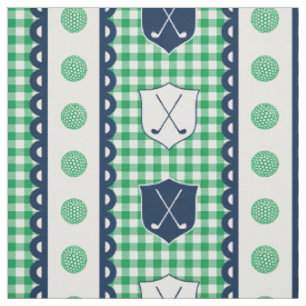 Tecido Preppy Golf Crest Xadrez - Verde & Azul-Marinho