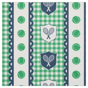 Tecido Preppy Tennis Crest Gingham - Verde & Azul Marinho
