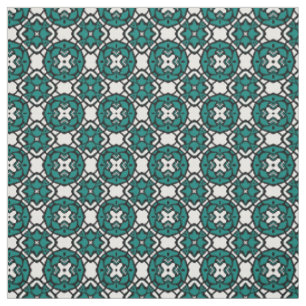 Tecido Preto Branco Azul Turquesa Padrão Mosaico Étnico O
