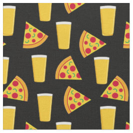 Tecido Preto com Padrão de Cervejas e Pizza