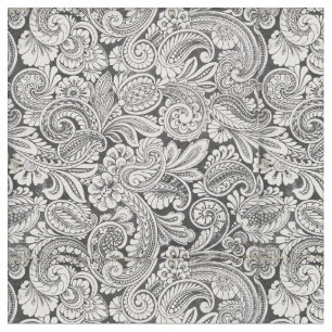 tecido preto e branco do teste padrão de paisley