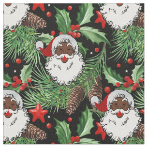 Tecido preto Papai Noel do azevinho do xmas