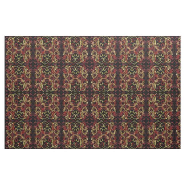 tecido preto vermelho-dourado, têxtil de casas col (Fat Quarter)
