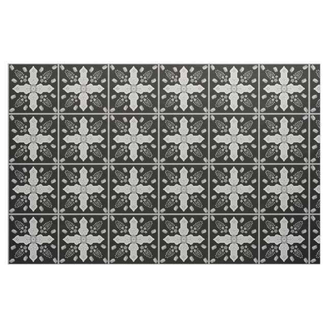 Tecido Primavera Árabe da Vida Floral Cruz Silver Black (Jarda)