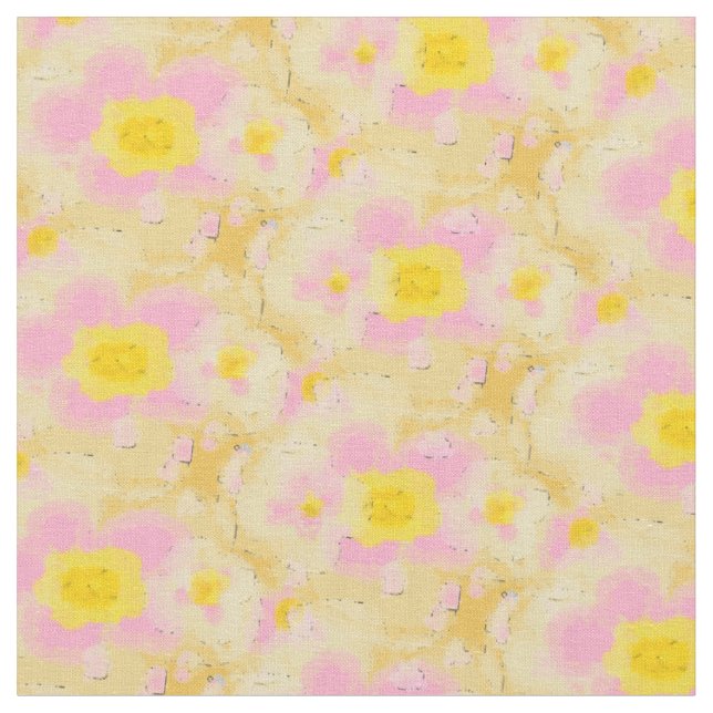 Tecido Primavera Floral Amarelo-escuro e rosa (Detalhe)