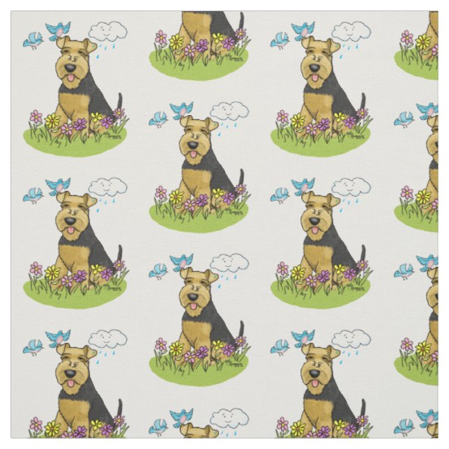 Tecido Primavera Welsh Terrier Dog com Flores - Cute (Modelo)