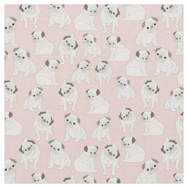 Tecido Pug Adorável em Fundo Rosa (Detalhe)