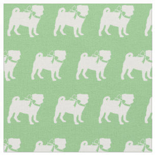 Tecido Pug Dog Silhout Pet Sage Green