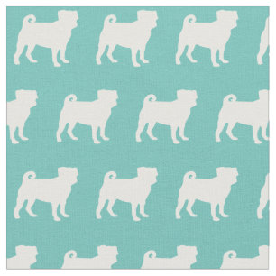 Tecido Pug Dog Silhout Pet Teal