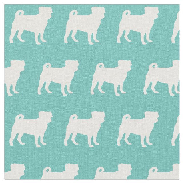 Tecido Pug Dog Silhout Pet Teal (Detalhe)