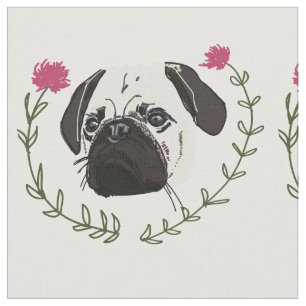 Tecido Pug Face, Dog Art