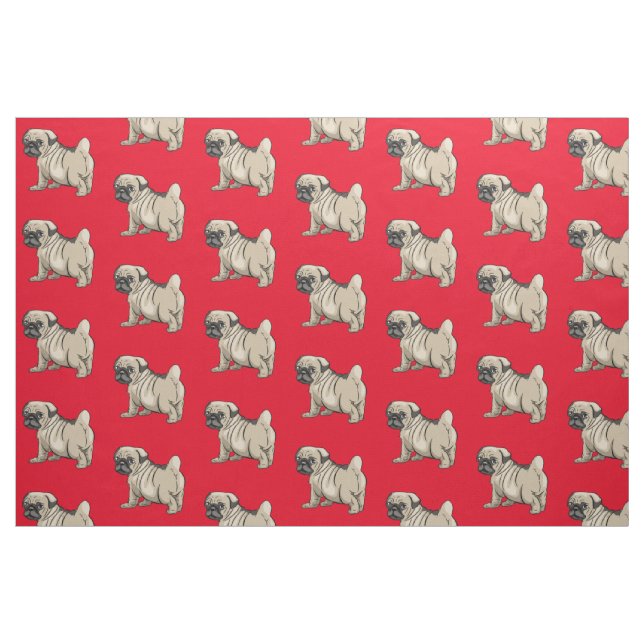 Tecido Pug sobre fundo vermelho brilhante (Fat Quarter)
