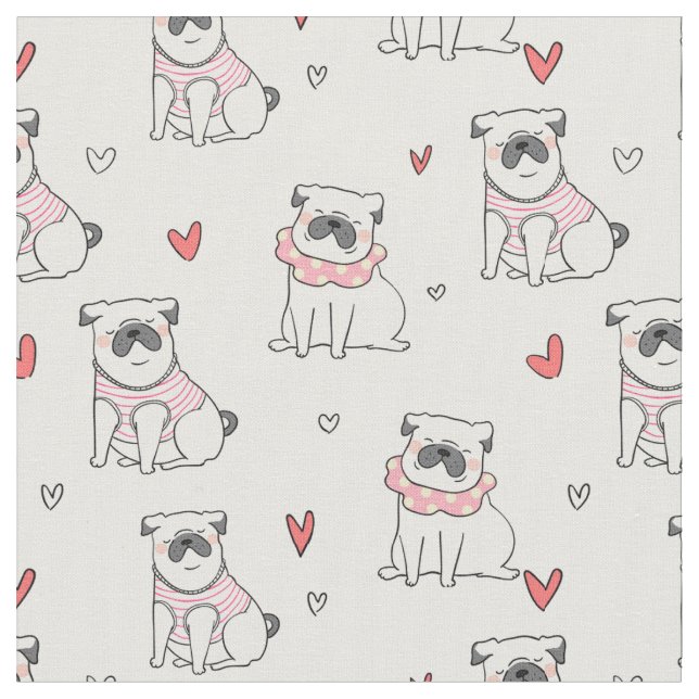 Tecido Pugs e Corações Cutes (Detalhe)